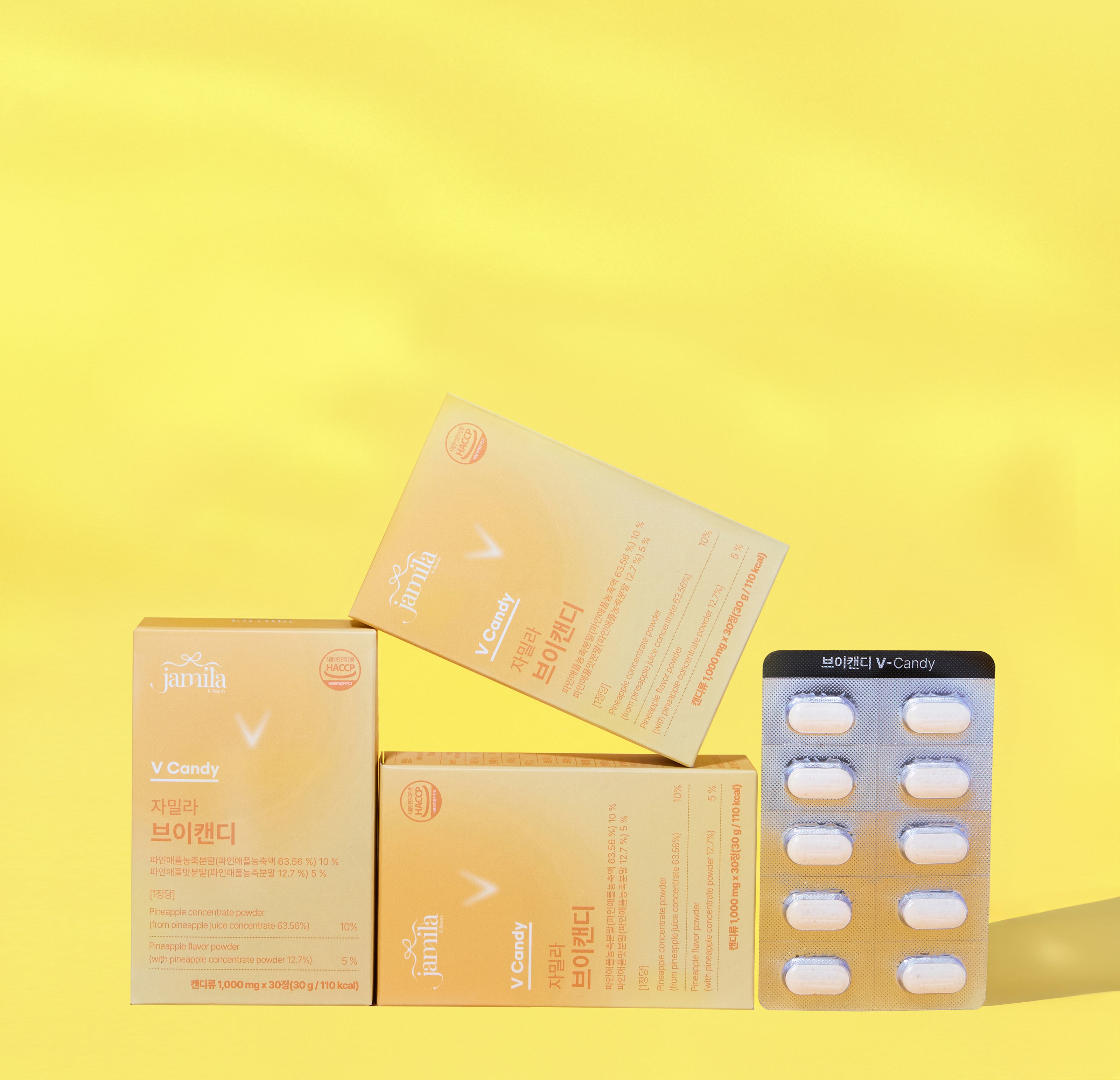 Jamila V-Candy Pineapple Flavor Slimming & Anti-Puffiness Tablets (30 Tablets x 2)